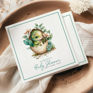 Florales Dinosaurier-Ei-Wasserfarben-Baby-Shower Serviette