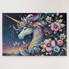 Florales Einhorn Nacht Fantasy Puzzle