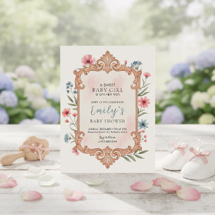 Florales Einladungsframe für Baby-Mädchen-Party Einladung