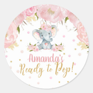 Florales Elefanten-Baby-Shower Ready to Pop Runder Aufkleber
