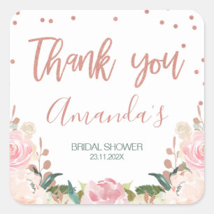 Florales Faux-Roségold-Brautabschieds-Sticker Quadratischer Aufkleber