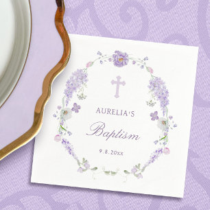 Florales Flieder-Lavendel-Kranz Taufe Serviette