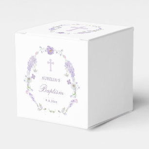 Florales Flieder-Lavendel-Kranz-Taufwürfel Geschenkschachtel