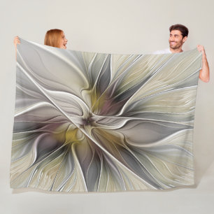 Florales Fraktal, Fantasie-Blume mit Erdtönen Fleecedecke