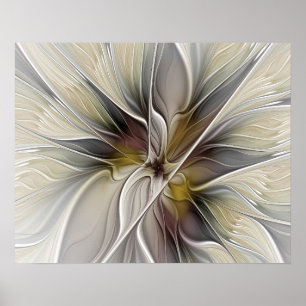 Florales Fraktal, Fantasie-Blume mit Erdtönen Poster