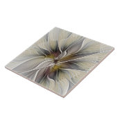 Florales Fraktal, Fantasieblume mit Erdtönen Fliese (Seite)