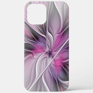 Florales Fraktal Modern Abstrakt Blume Pink Grau Case-Mate iPhone Hülle