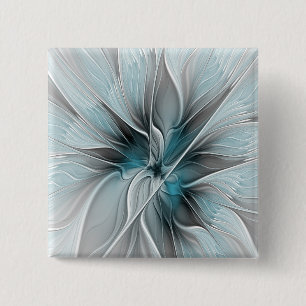 Florales Fraktal Modernes Abstractes Blumen Blau G Button