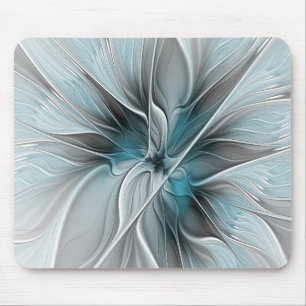 Florales Fraktal Modernes Abstractes Blumen Blau G Mousepad