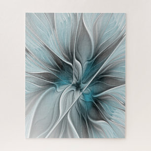Florales Fraktal Modernes Abstractes Blumen Blau G Puzzle