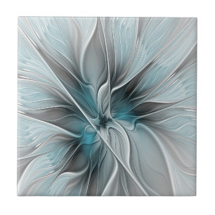 Florales Fraktal Modernes abstraktes Blumen Blau G Fliese