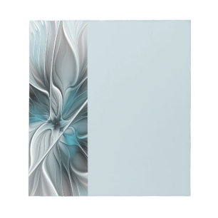Florales Fraktal Modernes Abstraktes Blumen Blau G Notizblock