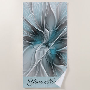 Florales Fraktal Modernes abstraktes Blumen Blau G Strandtuch