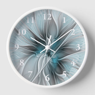 Florales Fraktal Modernes abstraktes Blumen Blau G Uhr