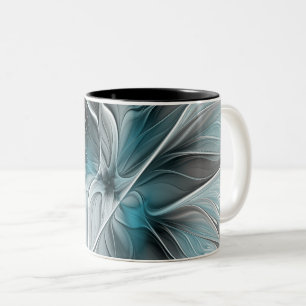 Florales Fraktal Modernes Abstraktes Blumen Blau G Zweifarbige Tasse