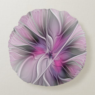 Florales Fraktal Modernes Abstraktes Blumen Pink G Rundes Kissen