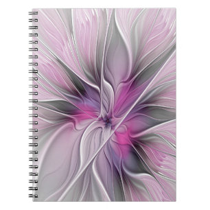 Florales Fraktal Modernes Abstraktes Blumen Rosa G Notizblock