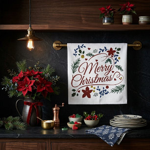 Florales Frohe Weihnachten Geschirrtuch