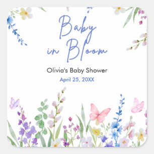 Florales Frühlings-Baby-in-Blüte-Baby-Shower   Quadratischer Aufkleber
