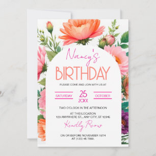 Florales Geburtstags-Brunch-Einladung Template, He Einladung