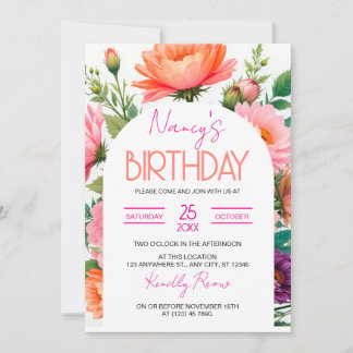 Florales Geburtstags-Brunch-Einladung Template, He Einladung