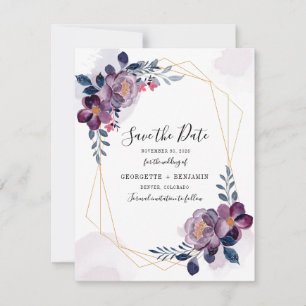 Florales geometrisches Rahmen lila Blumen Save the