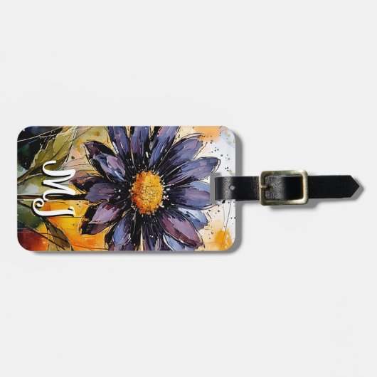 Florales Gepäckanhänger mit personalisierter Monog (Vorderseite horizontal)