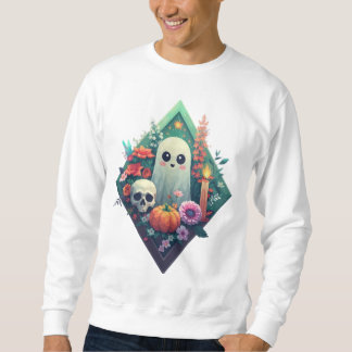 Florales Gespenst mit Totenkopfkürbis und Kerze Sweatshirt