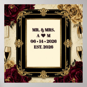 Florales Gold Hochzeitsdekor Botanisch Poster