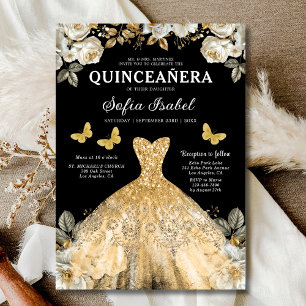 Florales Gold Zweisprachiges Spanisches Quinceaner Einladung