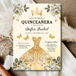 Florales Gold Zweisprachiges Spanisches Quinceaner Einladung