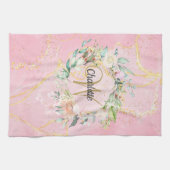 Florales goldenes Schriftmonogramm rosa Geode Acha Geschirrtuch (Horizontal)