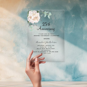 Florales Grün 25. Hochzeitstag klar Acryleinladungen