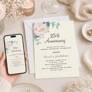 Florales Grün Elfenbein 25. Hochzeitstag Einladung