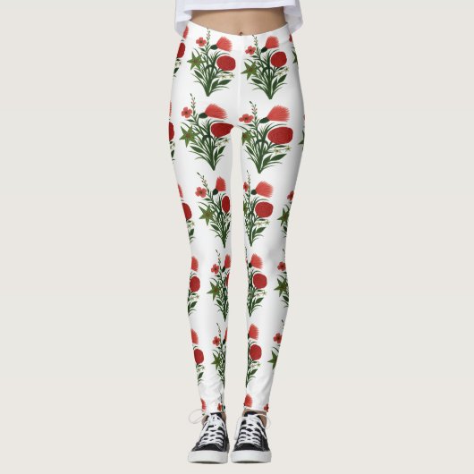 Florales grünes Blatt Leggings (Vorderseite)
