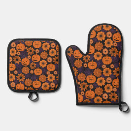 Florales Halloween Ofenhandschuh & Topflappen-Set