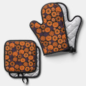 Florales Halloween Ofenhandschuh & Topflappen-Set (Vorderseite/Rückseite)