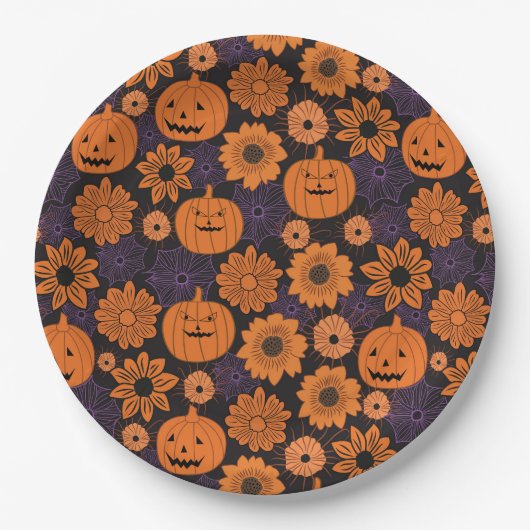 Florales Halloween Pappteller (Vorderseite)