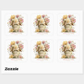 Florales Hasen-Cupcake Quadratischer Aufkleber (Blatt)