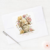Florales Hasen-Cupcake Quadratischer Aufkleber (Umschlag)