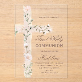 florales Heiliges Kreuz Erstkommunion Acryleinladungen