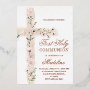 florales Heiliges Kreuz Erstkommunion Folieneinladung