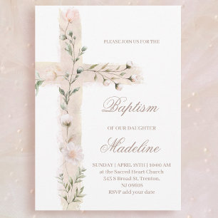 florales Heiliges Kreuz Taufe Einladung