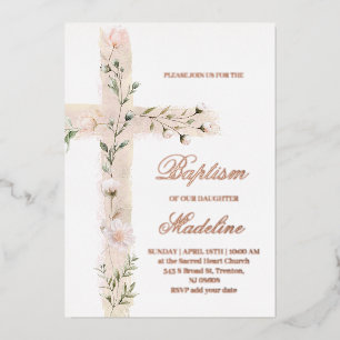 florales Heiliges Kreuz Taufe Folieneinladung