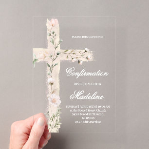 florales Heiligkreuz Firmung Acryleinladungen