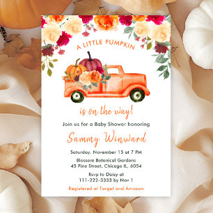 Florales Herbst-Kürbis-LKW-Baby-Shower Einladung