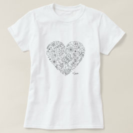 Florales Herz-Doodle Romantische Botanische Linien T-Shirt