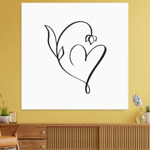 Florales Herz – Minimalistische Linienkunst Leinwanddruck