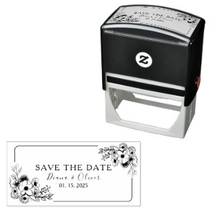 Florales Hochzeit-Save-the-Date-Selbstfärbestempel Permastempel