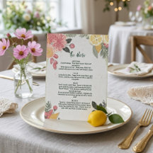 Florales Hochzeitsmenü, minimalistisches Menü